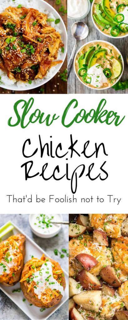 Healthy easy crockpot chicken recipes for your dump dinners this fall. Mouthwatering slow cooker chicken recipes for thighs, breast boneless meat, shredded chicken and more. Soups, chili, loaded potatoes, and delicious cheap crockpot meals. #slowcookerchicken #slowcookerchickenrecipes #crockpotchicken #crockpotrecipes #slowcookerrecipes